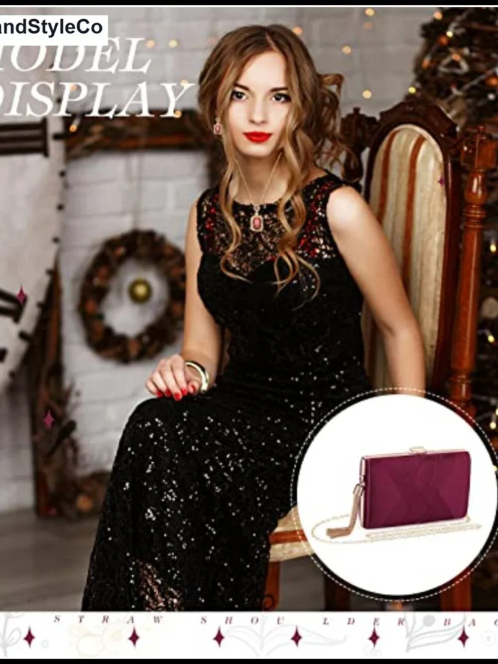 Velvet Evening Clutch Purse with Earrings & Necklace Jewelry Set
